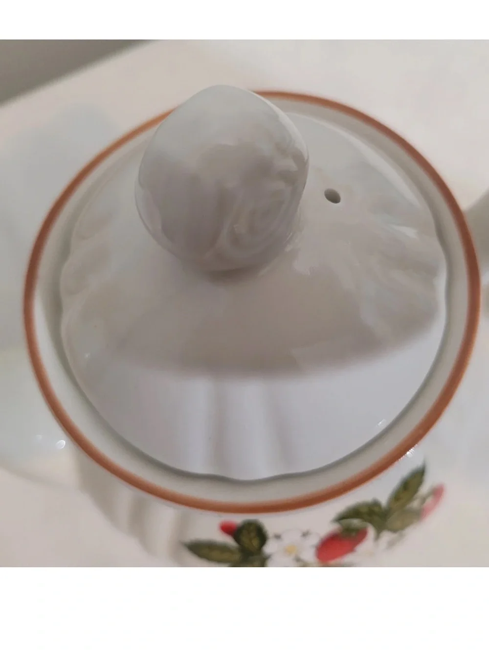 Strawberry Floral Ceramic Teapot With Lid White Small Cottagecore